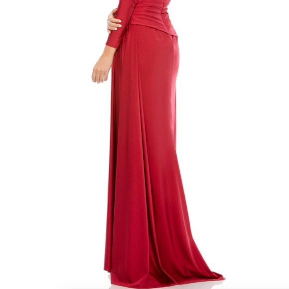 MAC DUGGAL 26250 PLUNGE ILLUSIONS NECKLONG SLEEVE BURGUNDY GOWN sz 14 - Picture 6 of 6